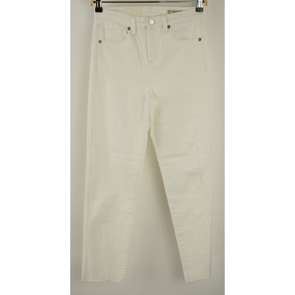 New BLANKNYC Madison High Rise Crop Women 25 x 26 White Stretch Distressed Jeans